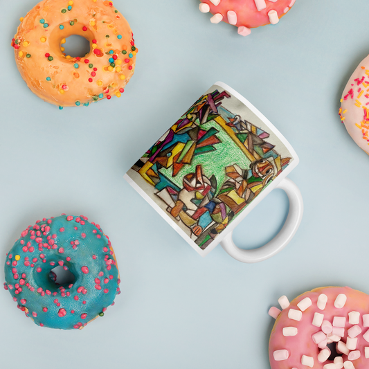 Bunter Keramikbecher für Kinder, der gute Laune macht/colourful ceramic mug for children that brings joy.