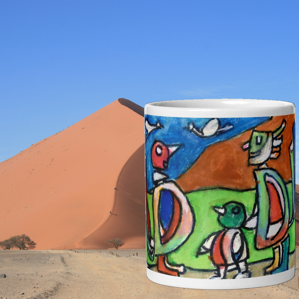 Keramikbecher mit Künstlermotiv und Aufschrift „Have a nice day!"